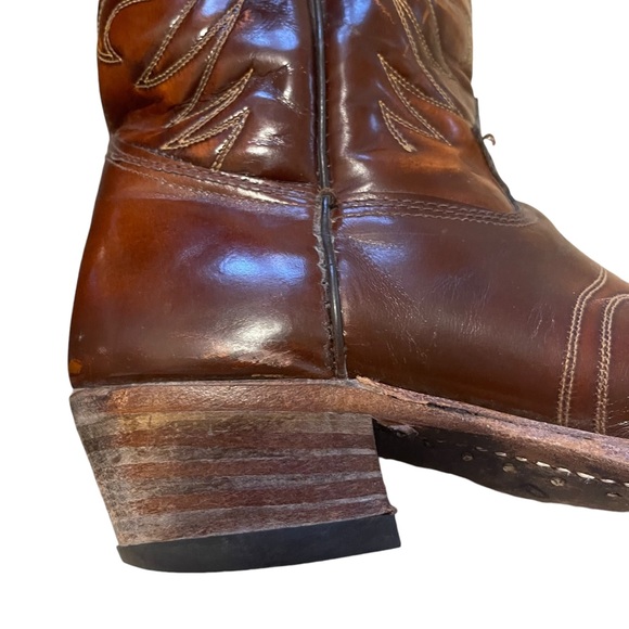 TEXAS| Vintage Leather Men’s Cowboy boots EUC SZ 10.5 Brown Leather, Made In USA - Picture 11 of 16